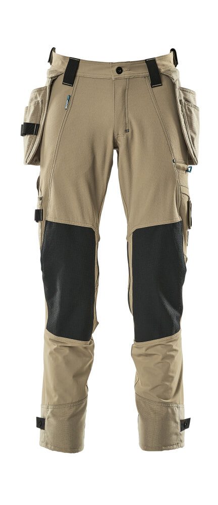 MASCOT Trousers, detachable hanging pockets, stretch, LIGHT KHAKI