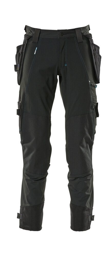 MASCOT Trousers, detachable hanging pockets, stretch, BLACK