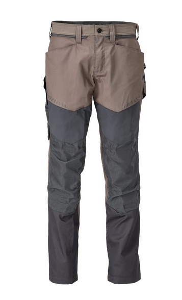 MASCOT Pants with knee pockets, dark sand/stone gray